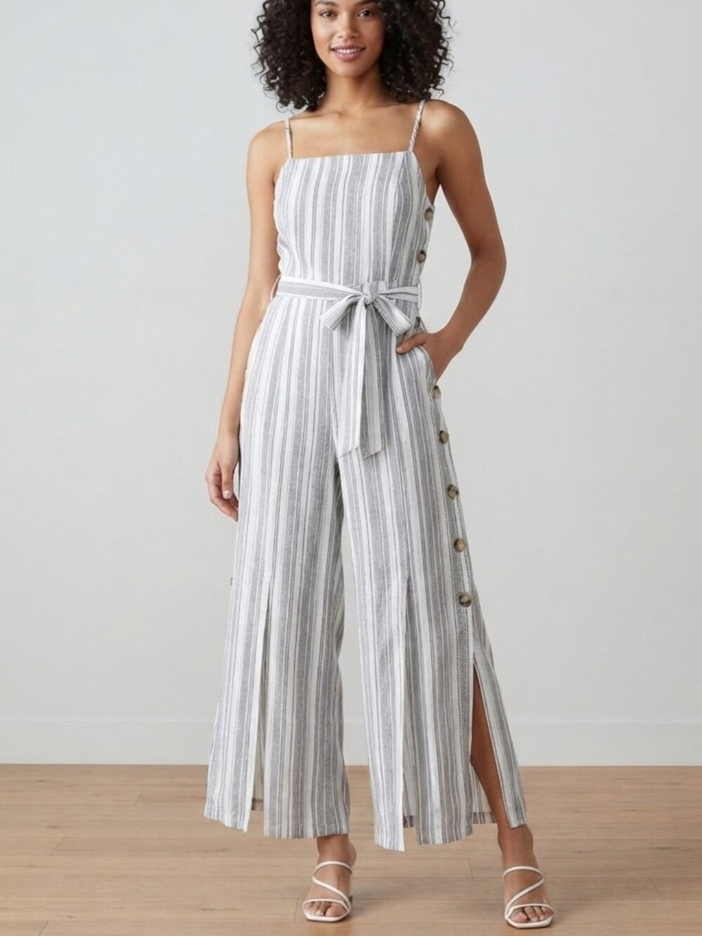 Style House Black White Striped Split Leg Jumpsuit XL